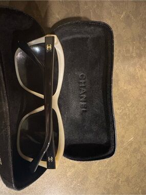 CHANEL Black sunglasses and Quilted Leather Glasses Case with CC Logo